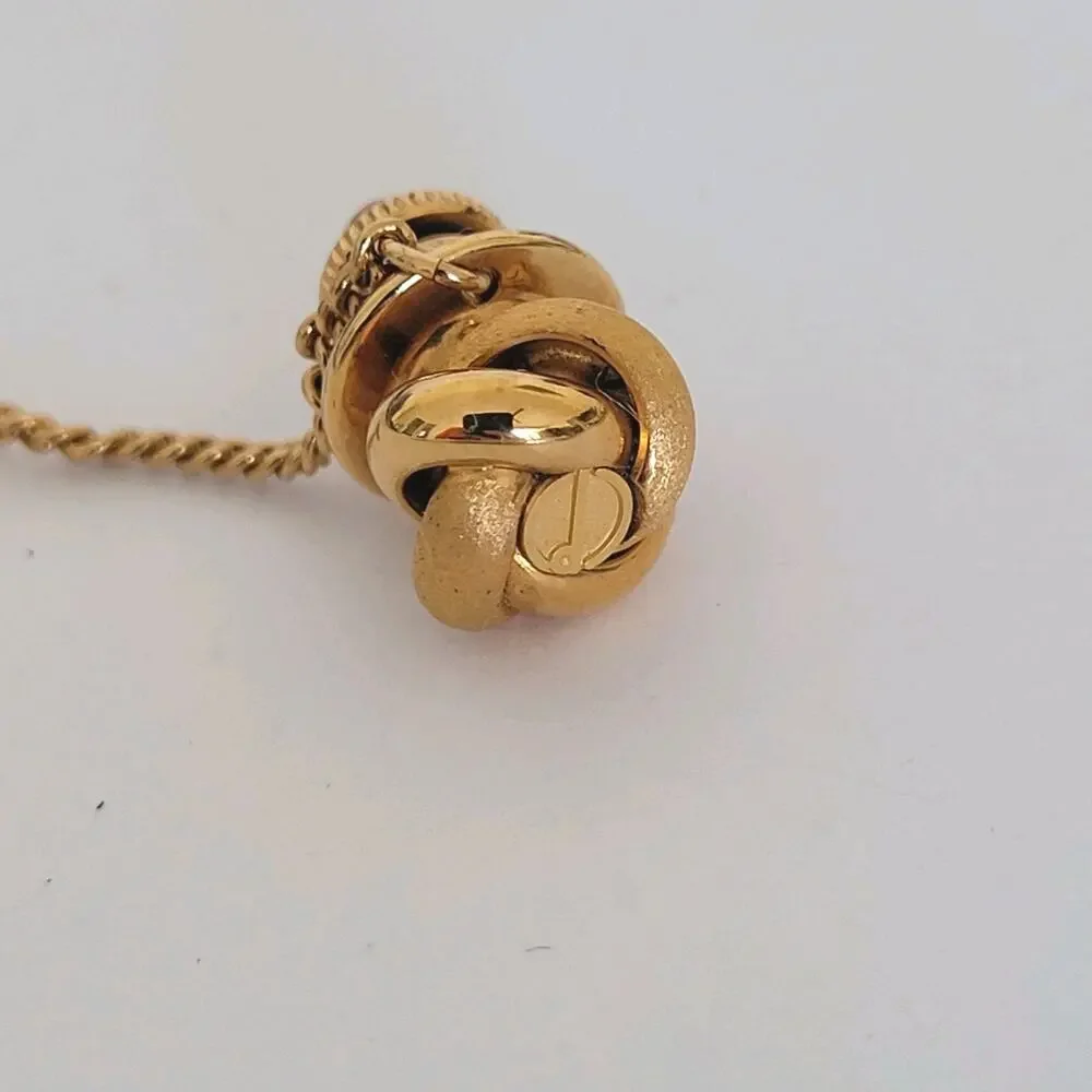 Dunhill Tie Necktie Pin Tack Clasp Knot Gold Tone Logo Designer Round Vintage